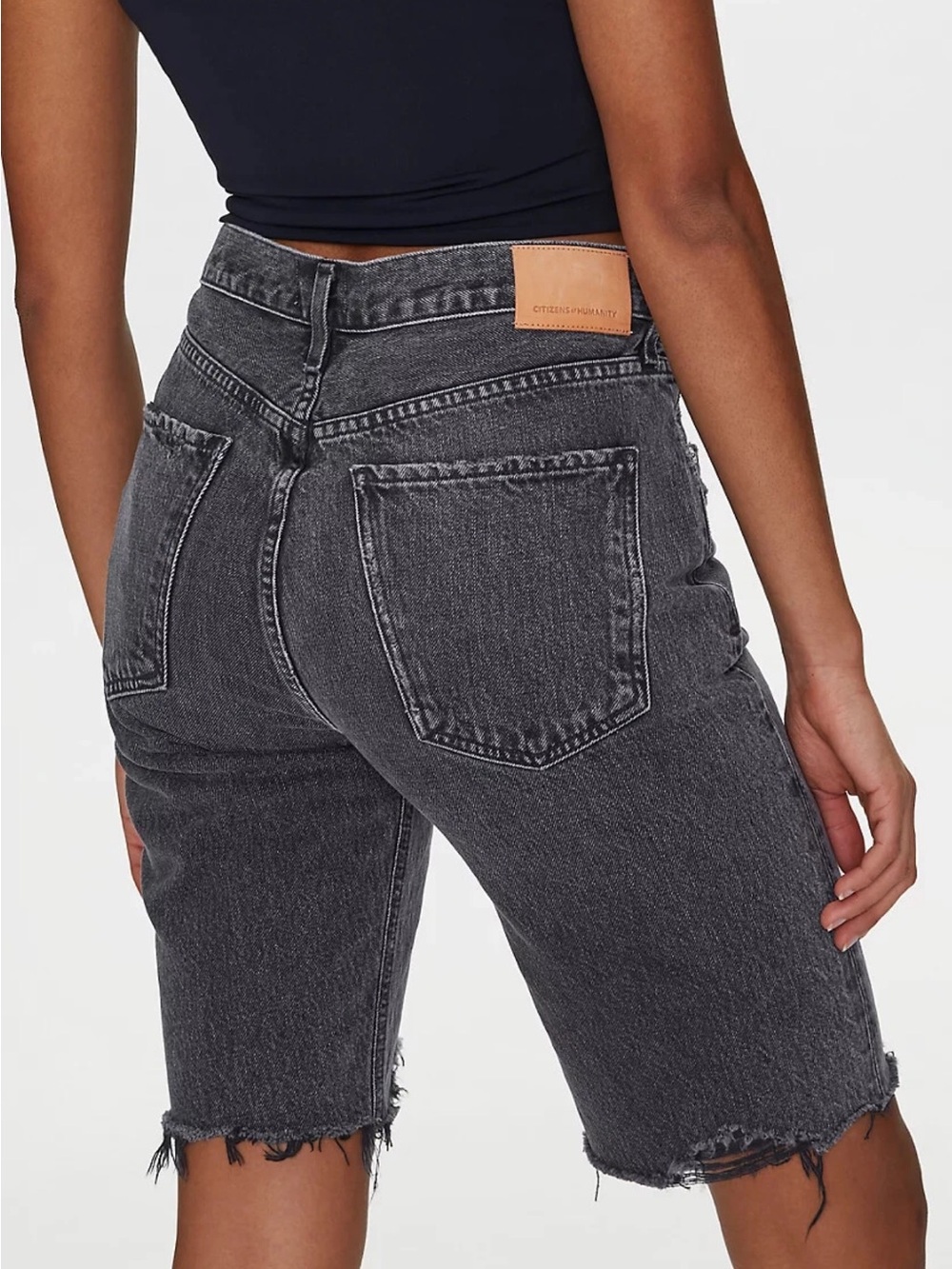 Citizens of humanity High-Rise Distressed Black Denim Bermuda Shorts - Picture 2 of 4
